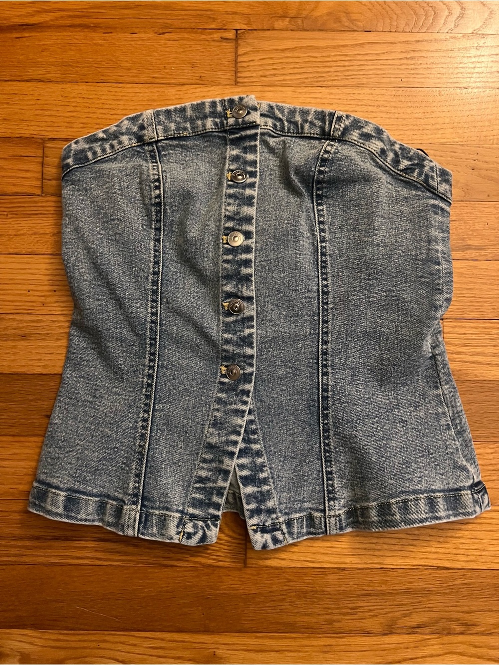 h&m denim strapless button top